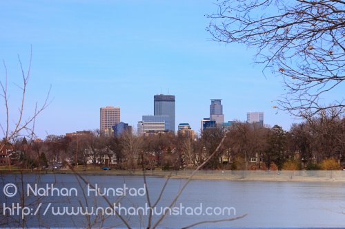 Dowtown Minneapolis as seen from Lake of the Isles.